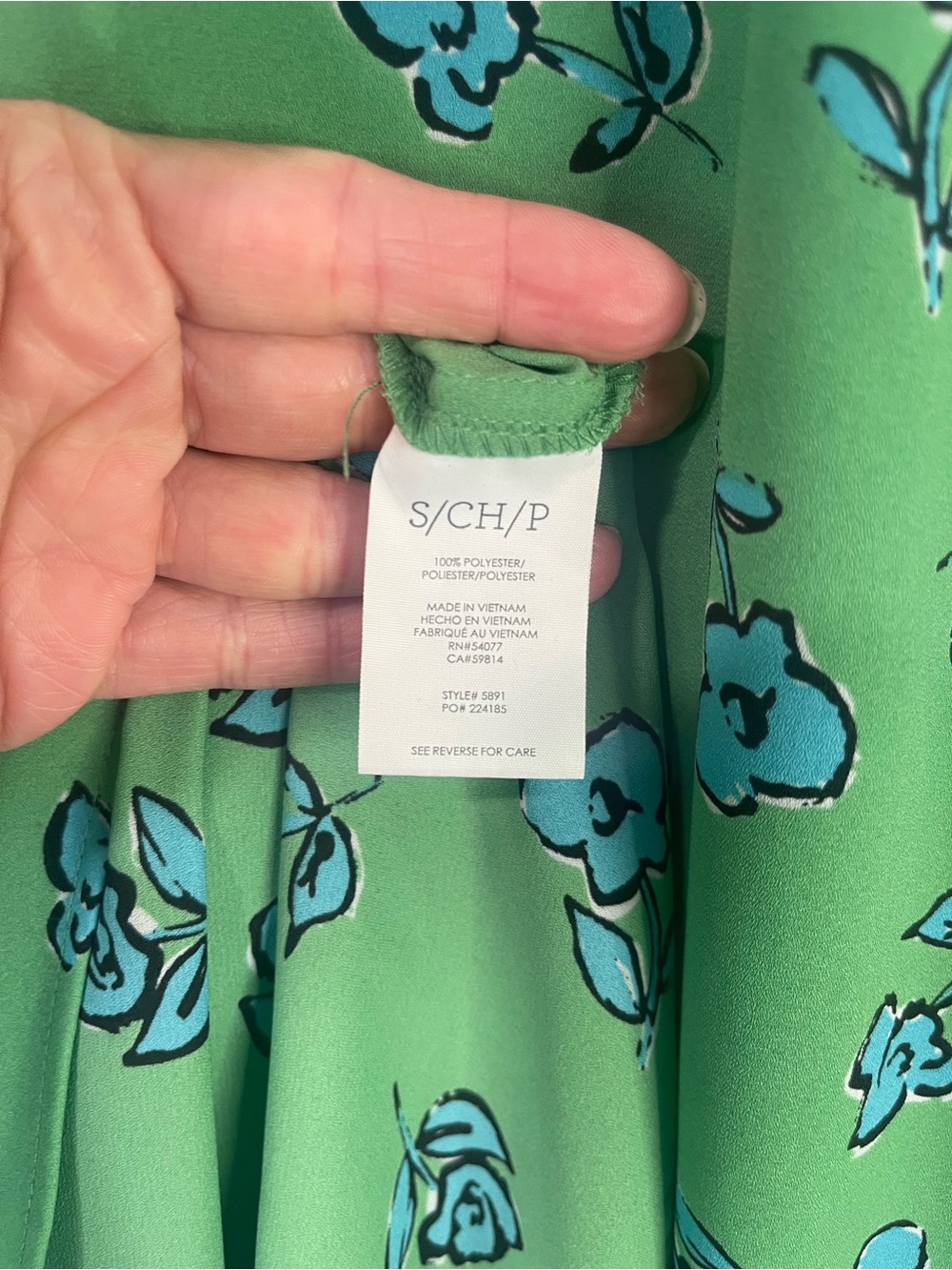 CAbi Green Button-Down Blouse with Blue Floral Print - Picture 11 of 11